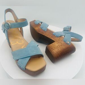 New! SAM EDELMAN Women's Josefine Platform Heeled Sandal Sky Blue